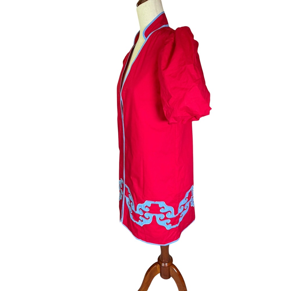 Hyacinth House Red Blue Scroll Applique Puff Sleeve Mini Dress XS AY1369D NWT - Picture 5 of 10